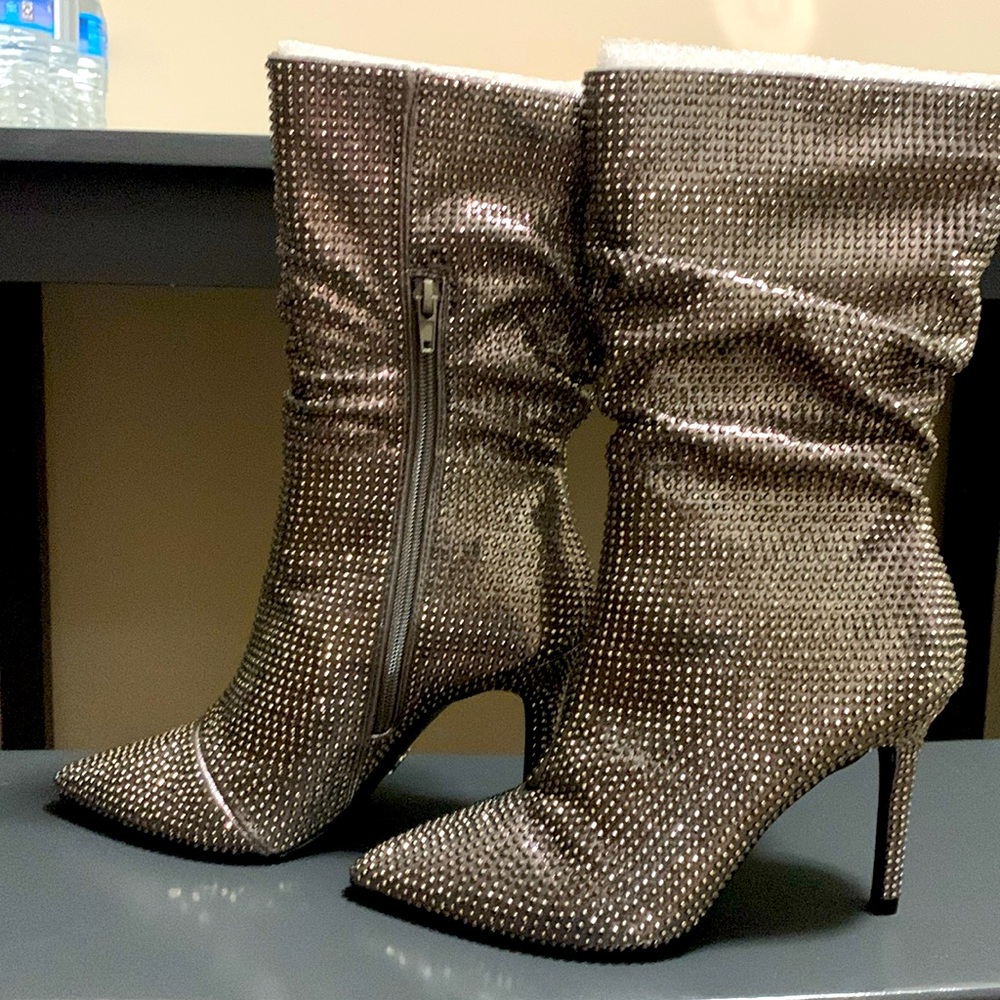 Thalia Sodi Raquell Slouch Pewter Embellished Boots size US 6.5 new with box